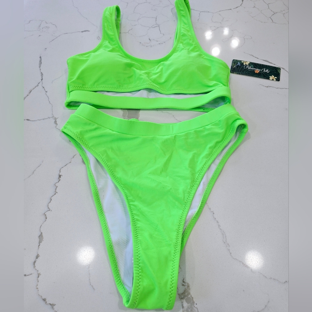 Blooming Jelly High Waisted Sporty Bikini Lime Green Small